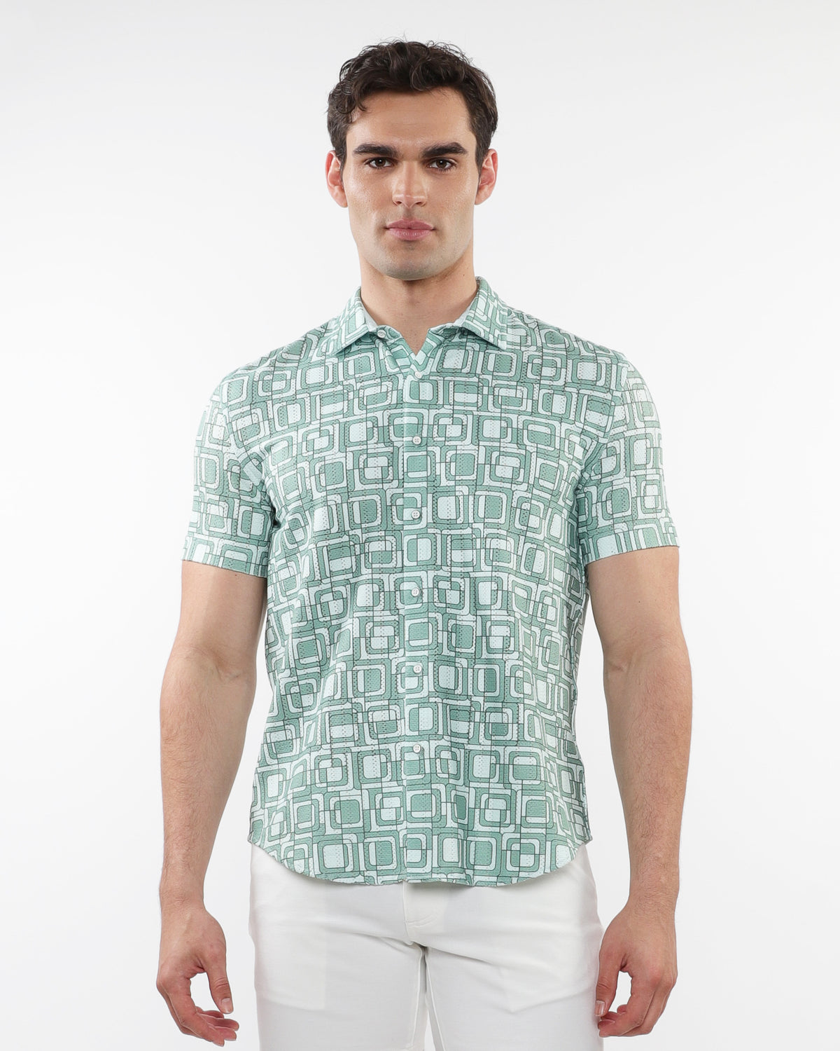 ST33le Fern/Mint Squares Printed Knit SS Shirt