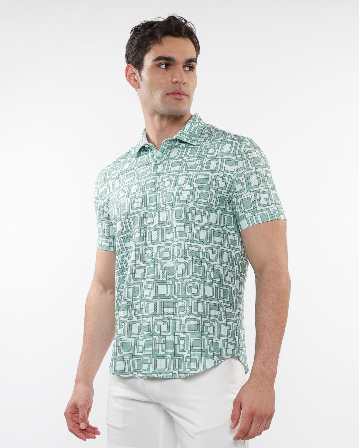 ST33le Fern/Mint Squares Printed Knit SS Shirt