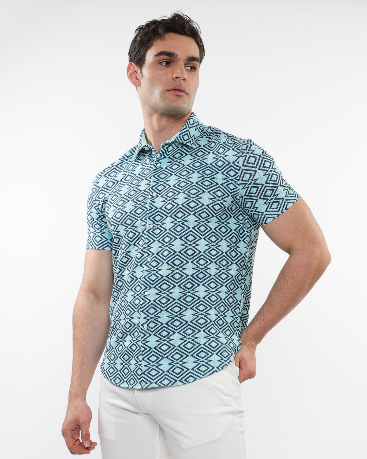 ST33le Marine/Ocean Diamonds Printed Knit SS Shirt