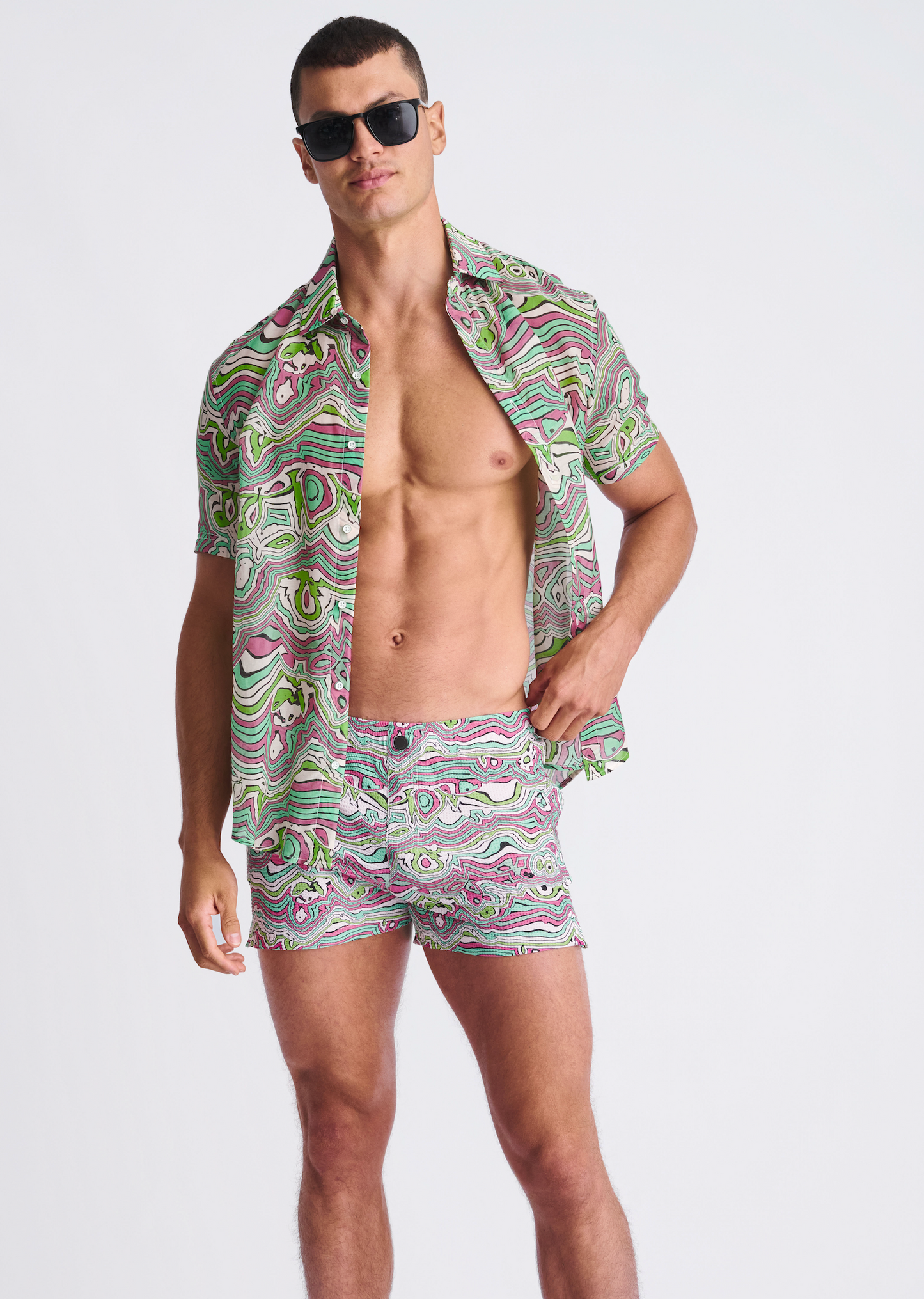 Postmarc Blush Swirls Seersucker Swim Short