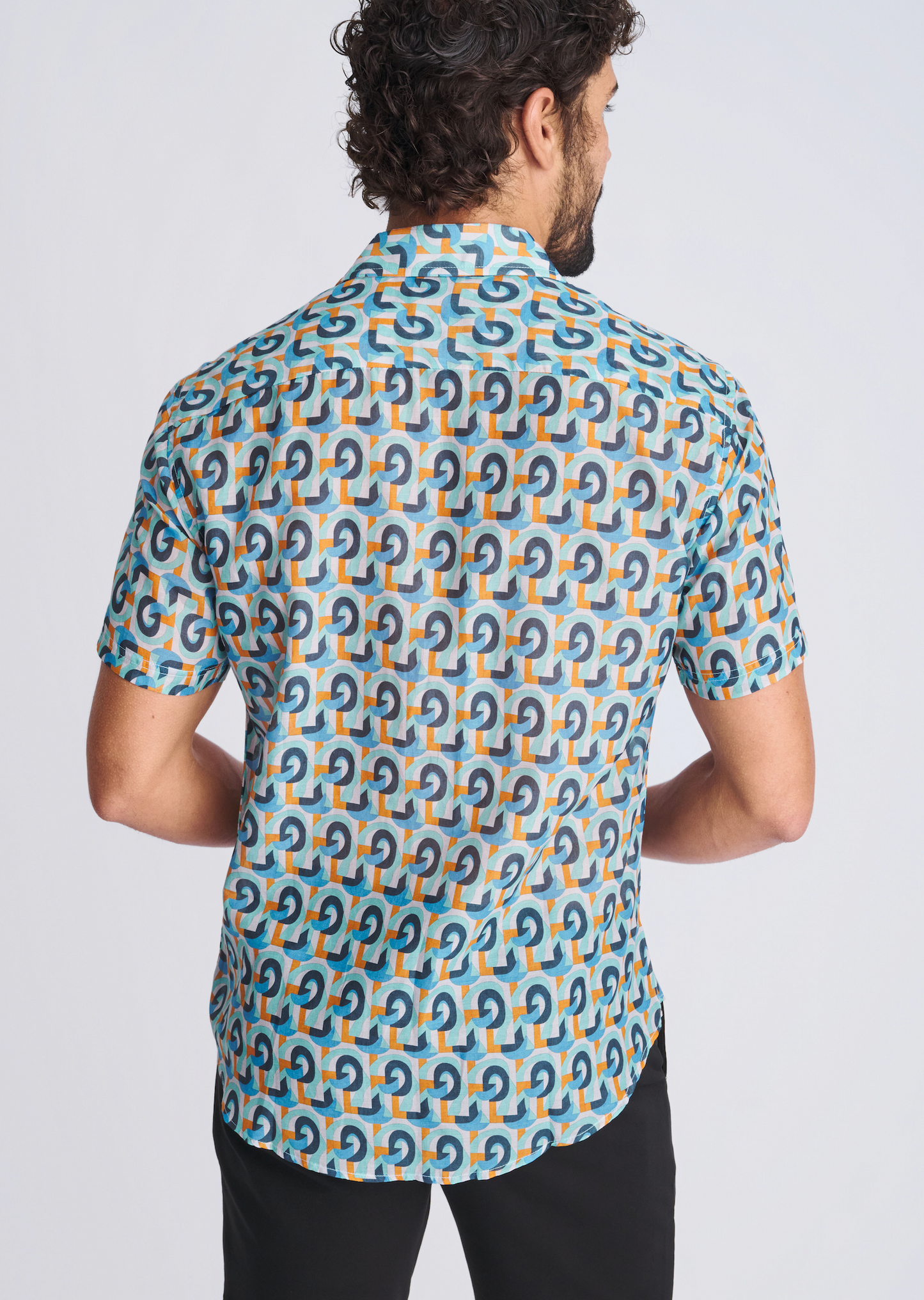 Postmarc Teal Swirls Cotton/Silk SS Shirt
