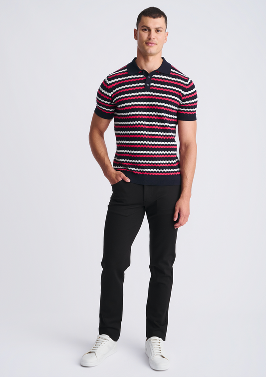 Postmarc Navy Wavy Textured Cotton SS Shirt