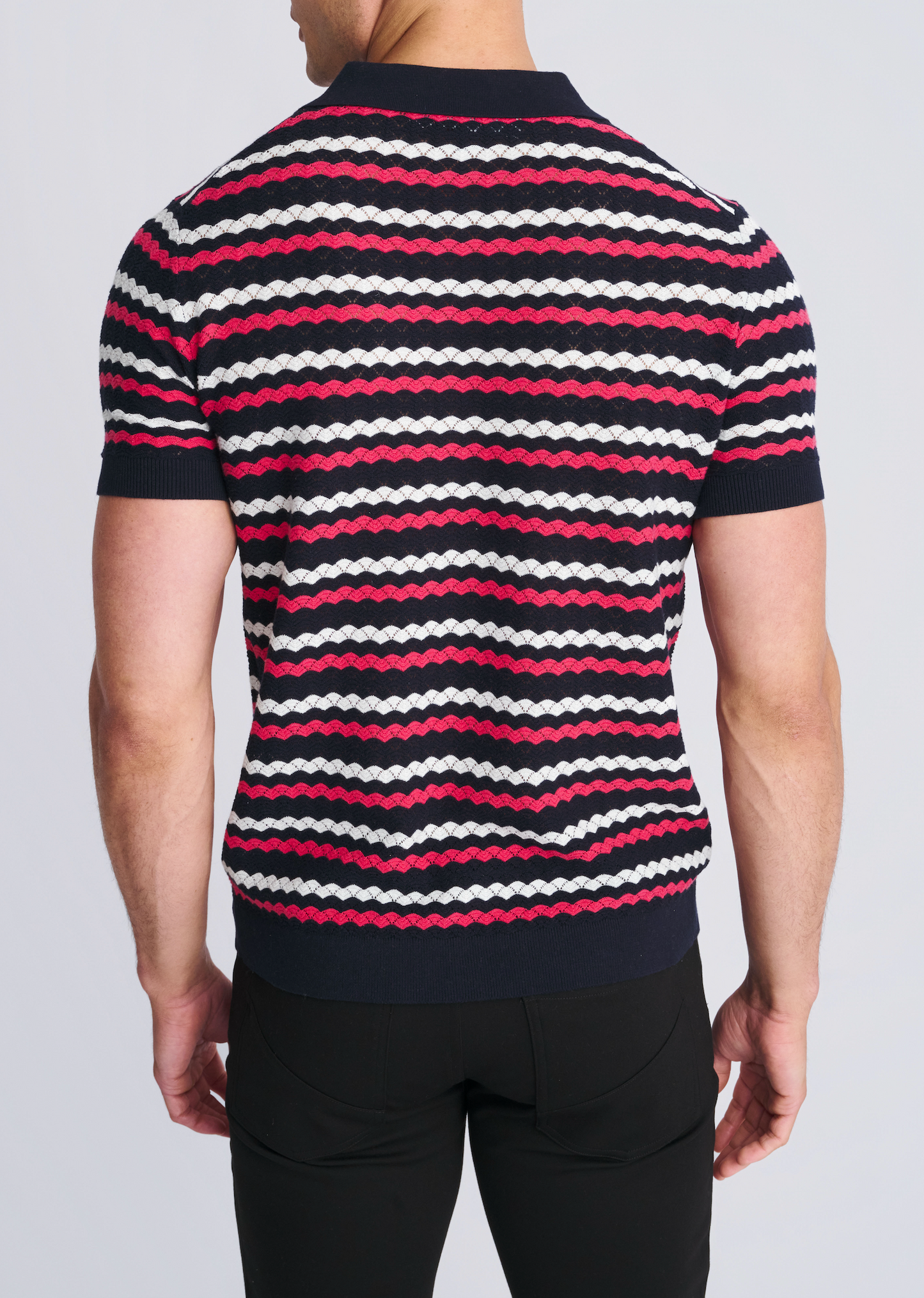Postmarc Navy Wavy Textured Cotton SS Shirt