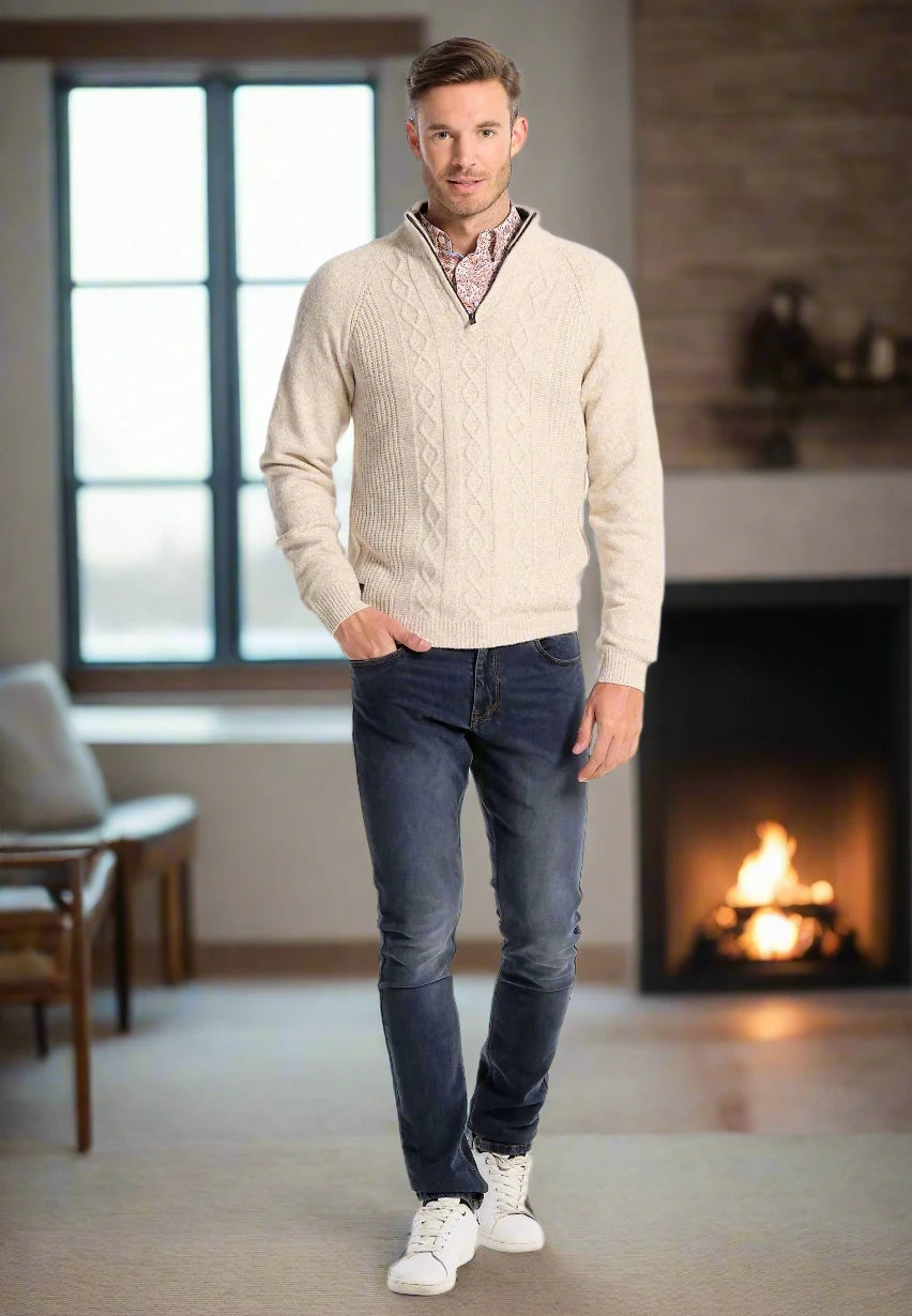 J & Joy Cream Braided Wool Sweater