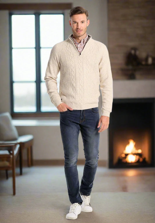 J & Joy Cream Braided Wool Sweater