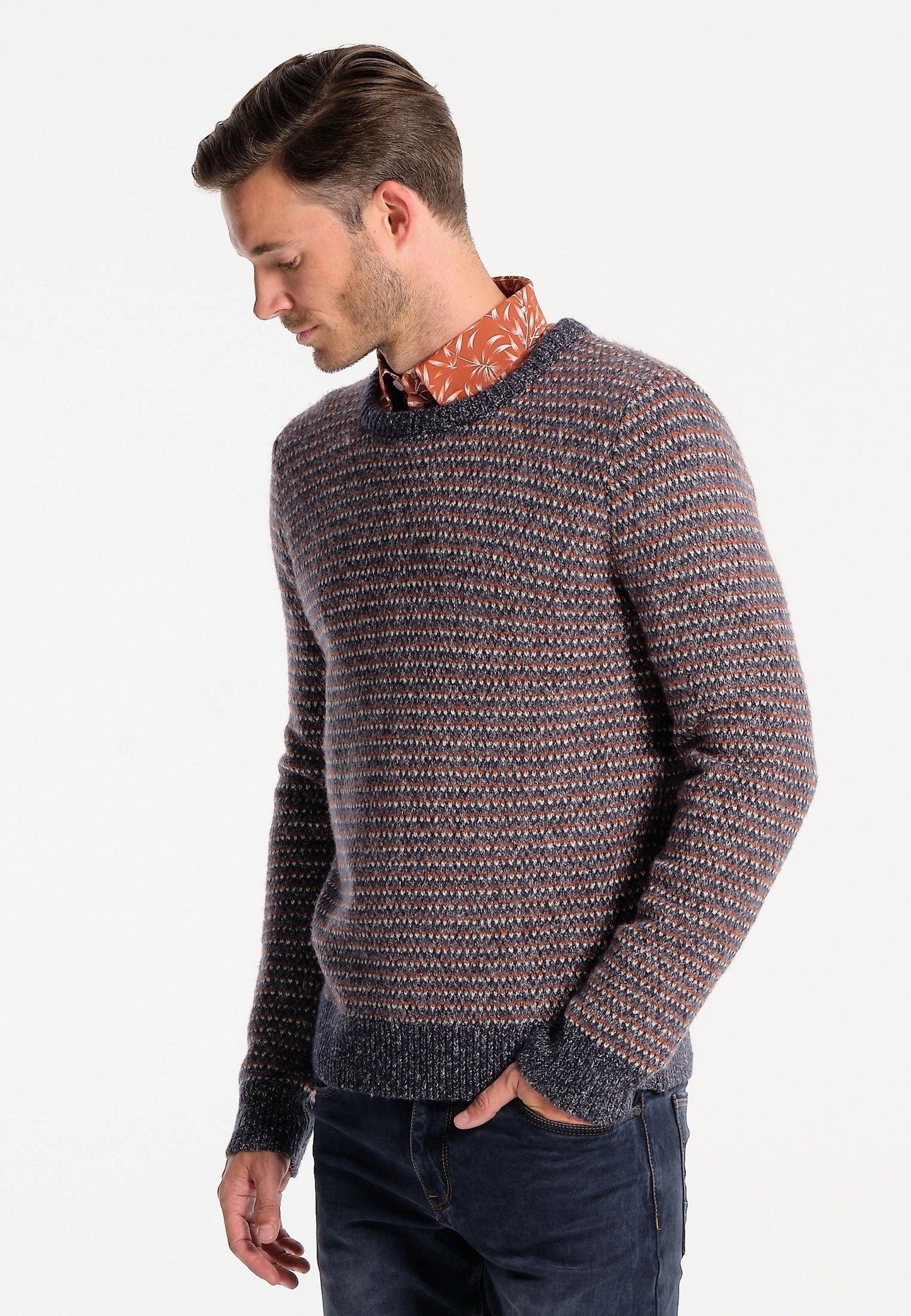 J & Joy Blue/Brown Knit Sweater