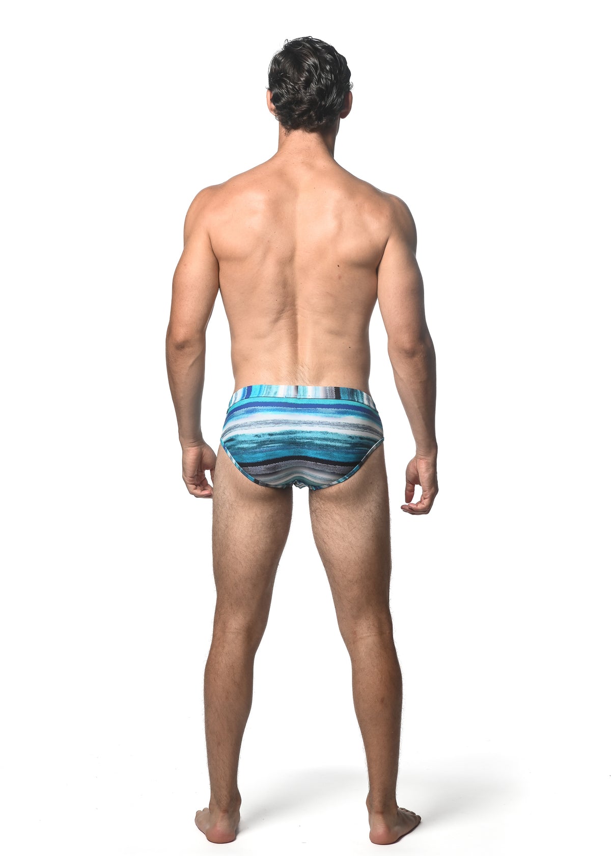 St33le Teal Blue Stripe Printed Swim Brief