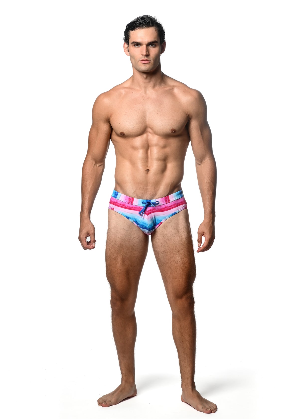 St33le Fuchsia Cobalt Stripe Printed Swim Brief