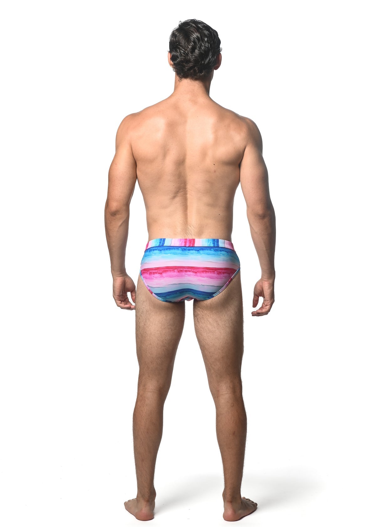 St33le Fuchsia Cobalt Stripe Printed Swim Brief