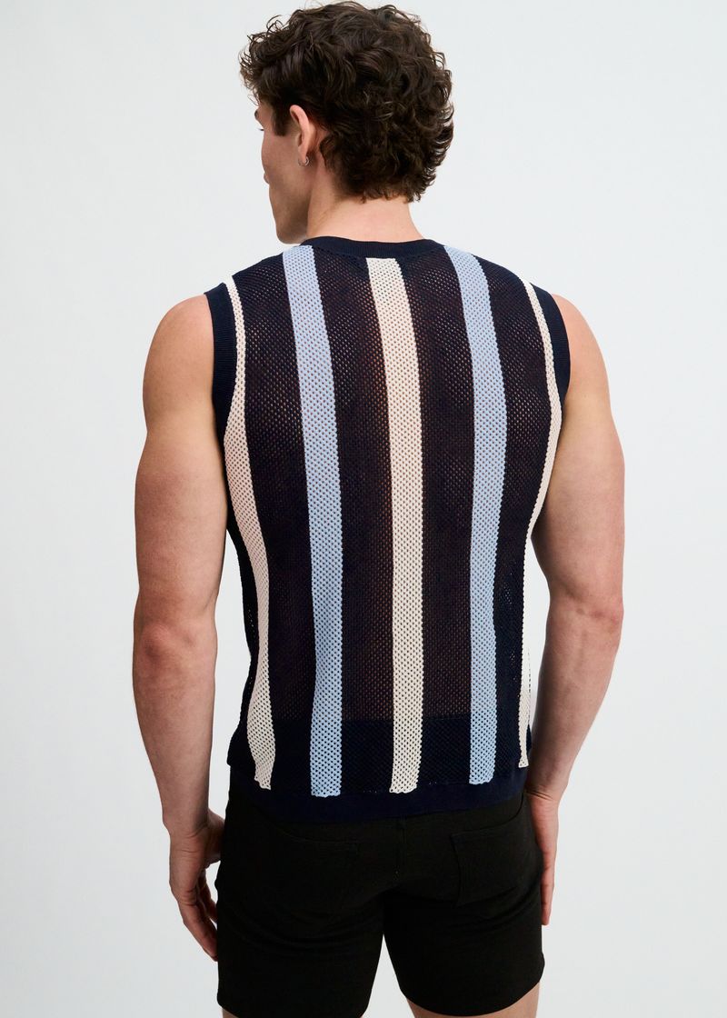 St33le Textured Stripe Open Knit Vest