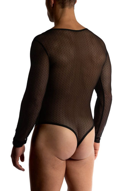 MANSTORE Black Graphic Lace Long Sleeve Body Suit