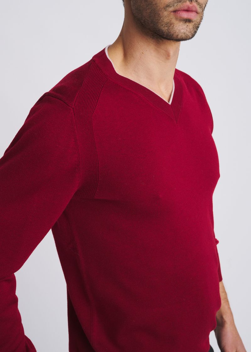 Postmarc Merlot V-Neck Wool Sweater