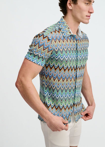 St33le Cobalt Open Knit Chevron SS Shirt