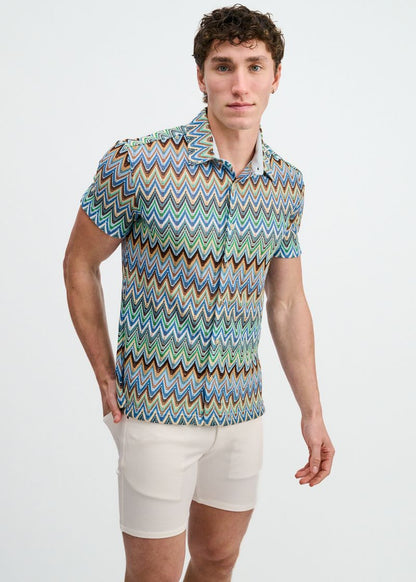St33le Cobalt Open Knit Chevron SS Shirt