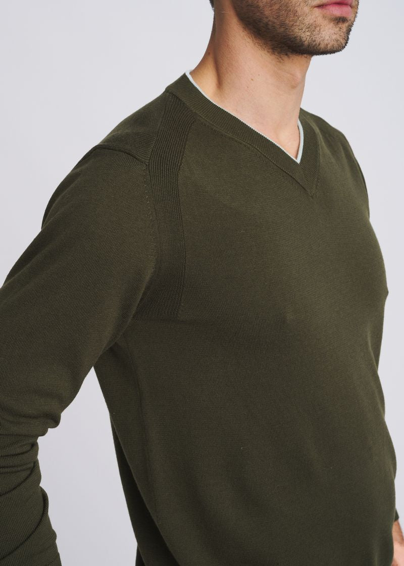 Postmarc Moss V-Neck Wool Sweater