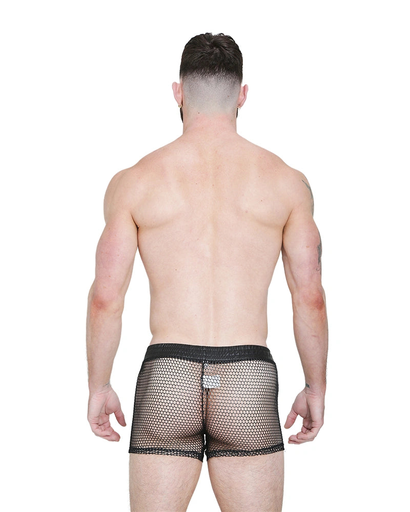 Black Unicorn Gladiator Faux Leather Fishnet Shorts with Harness Loop
