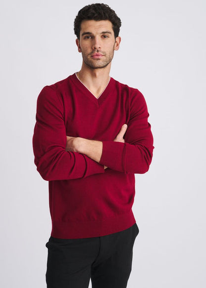 Postmarc Merlot V-Neck Wool Sweater