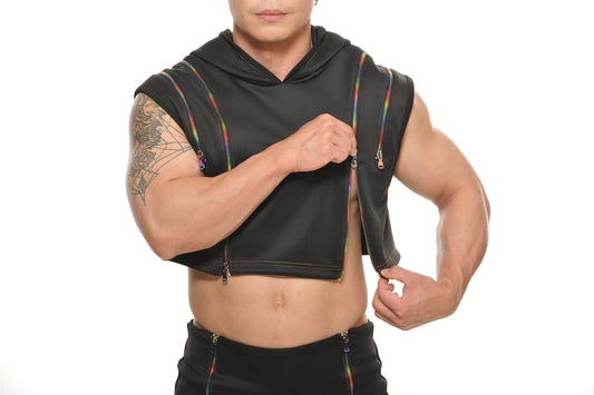Stud Pax Pride Zipper Crop Hoodie