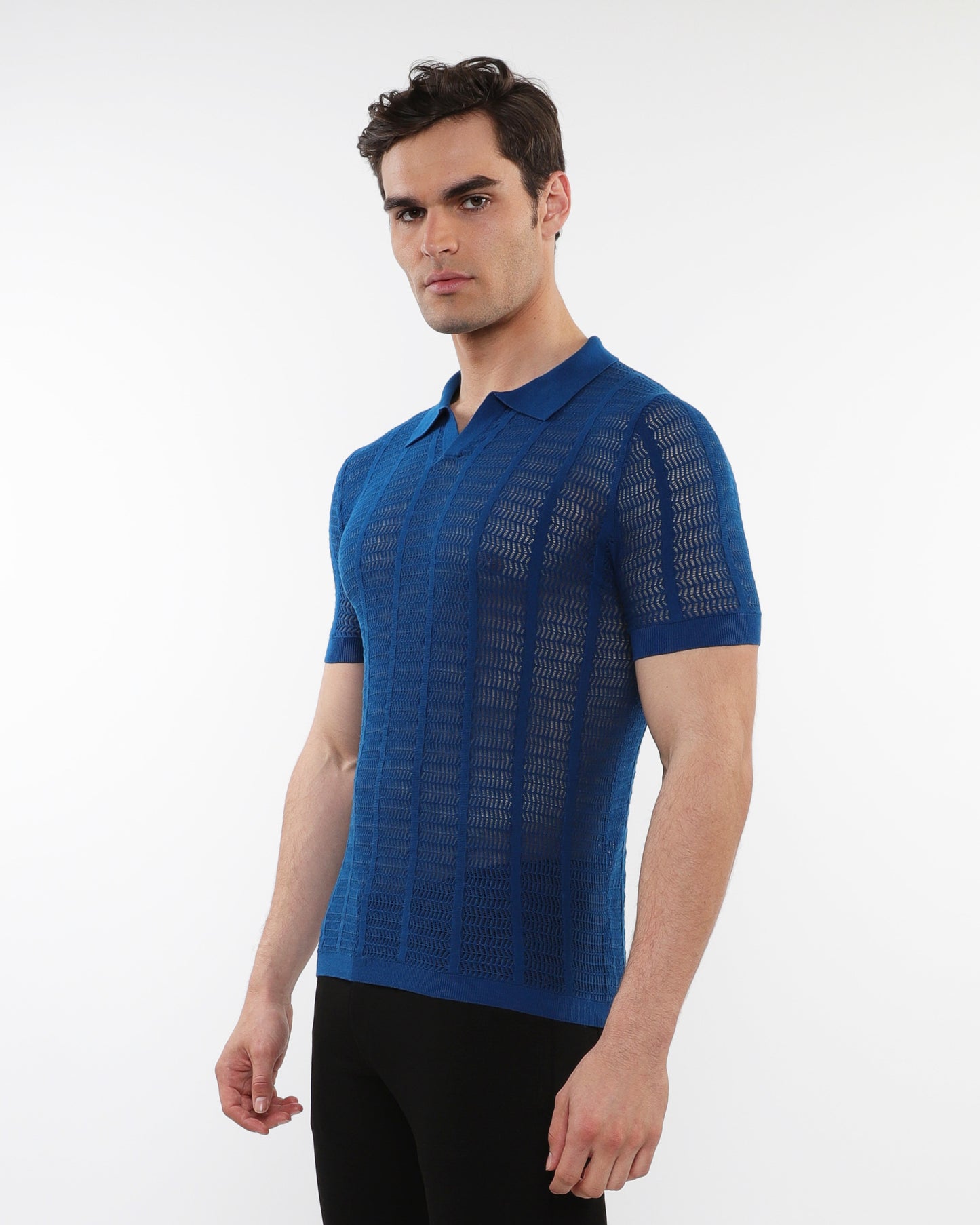 PostMarc Peacock Open Collar Mesh Knit Shirt