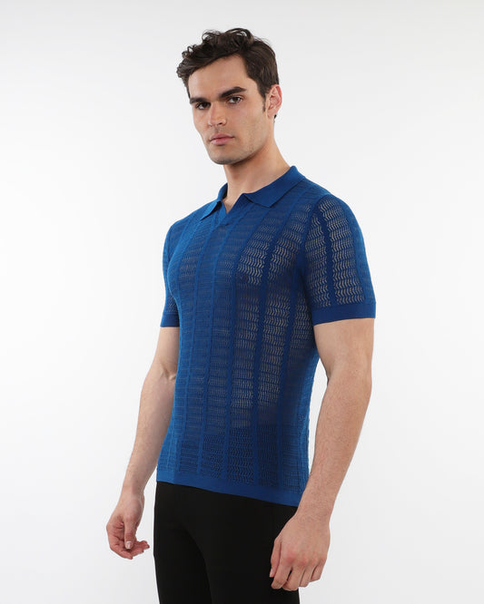 PostMarc Peacock Open Collar Mesh Knit Shirt
