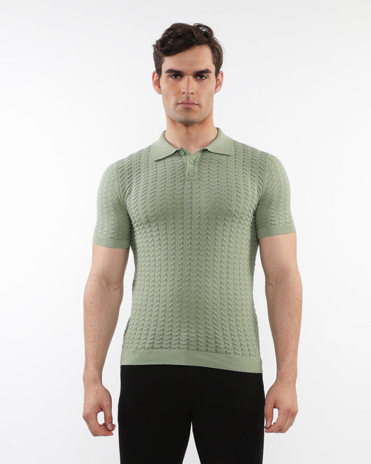 Postmarc Straw Textured Chevron 3-Button Knit SS Shirt
