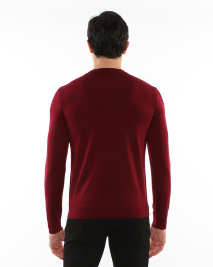 PostMarc Wine/Punch Contrast V-Neck Knit Wool Sweater