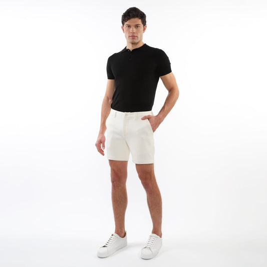 Postmarc  Off  White 6" Textured Stretch Knit Chino Shorts