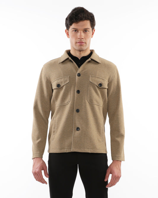 PostMarc Camel Wool-Look Stretch Knit Jacket