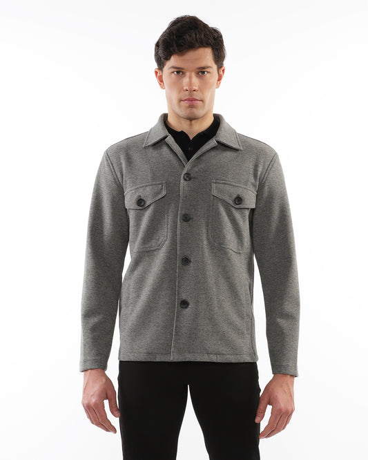 PostMarc Grey Wool-Look Stretch Knit Jacket