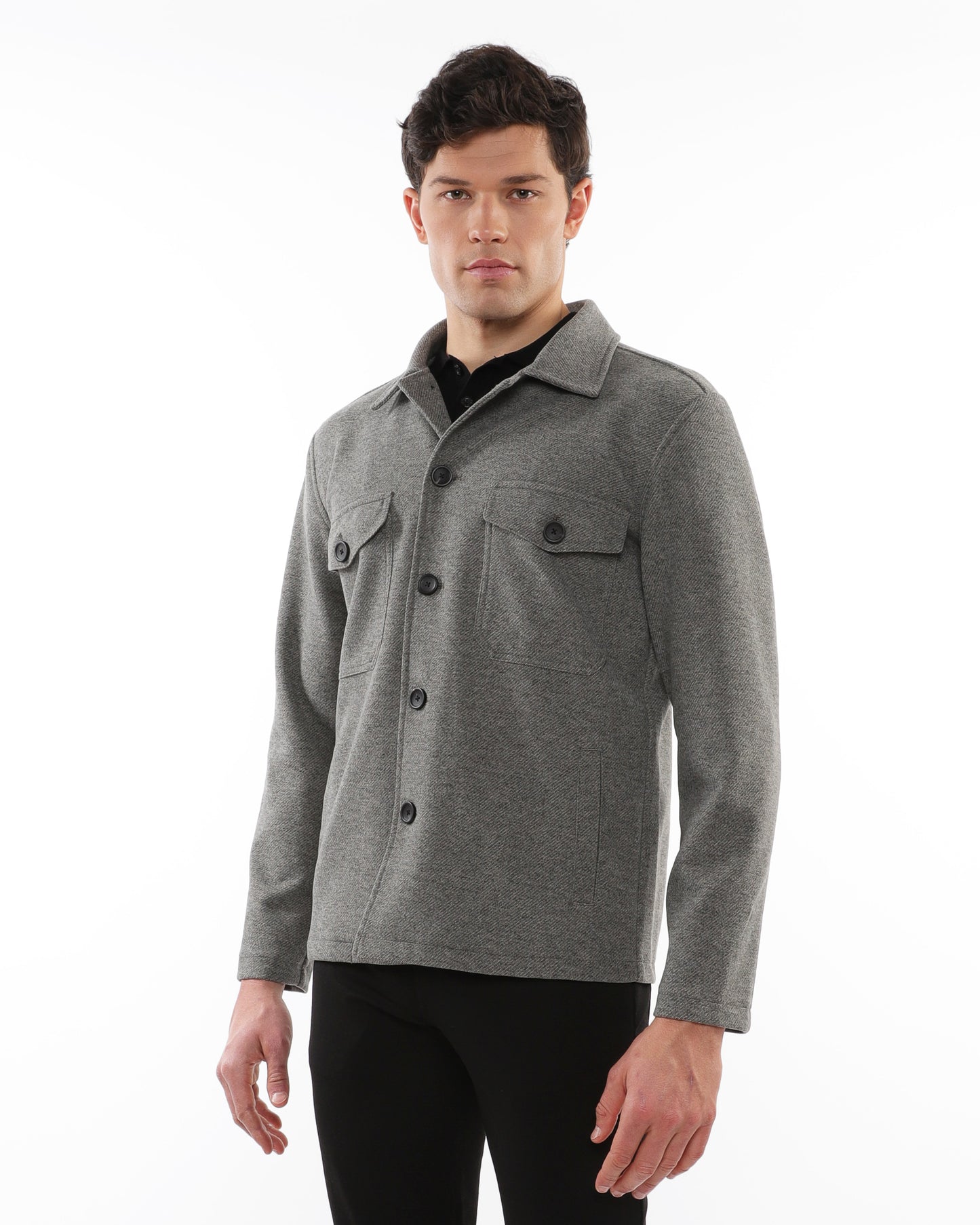 PostMarc Grey Wool-Look Stretch Knit Jacket