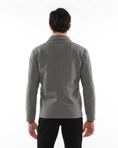 PostMarc Grey Wool-Look Stretch Knit Jacket