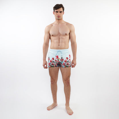 Postmarc Mint/Floral 2.5" Printed Border Swim Shorts