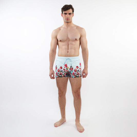 Postmarc Mint/Floral 2.5" Printed Border Swim Shorts