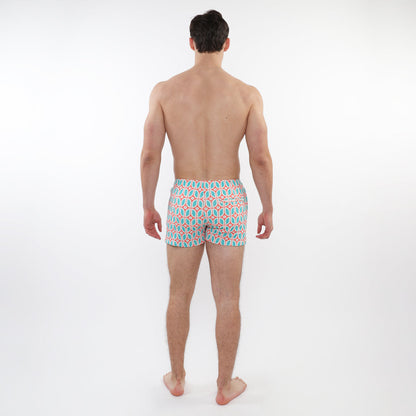 Postmarc Teal/Coral Printed Seersucker Swim Short