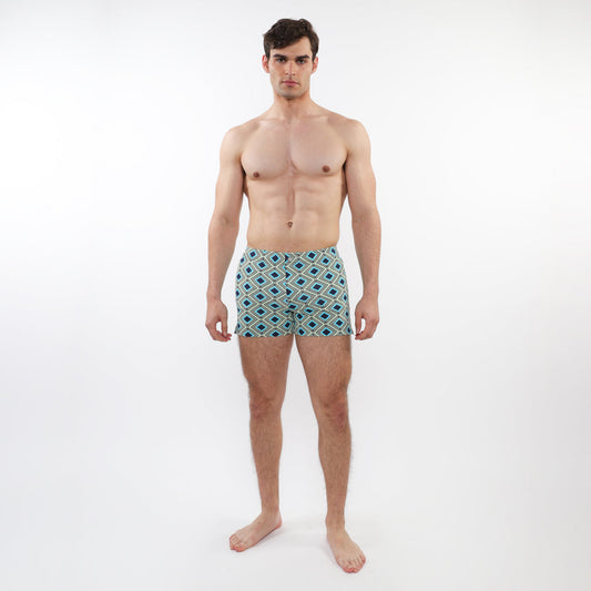 Postmarc Aqua/Navy Printed Seersucker Swim Short