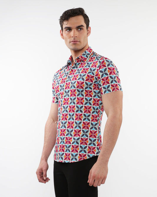 Post Marc Forest/Wine Printed Circles SS Shirt