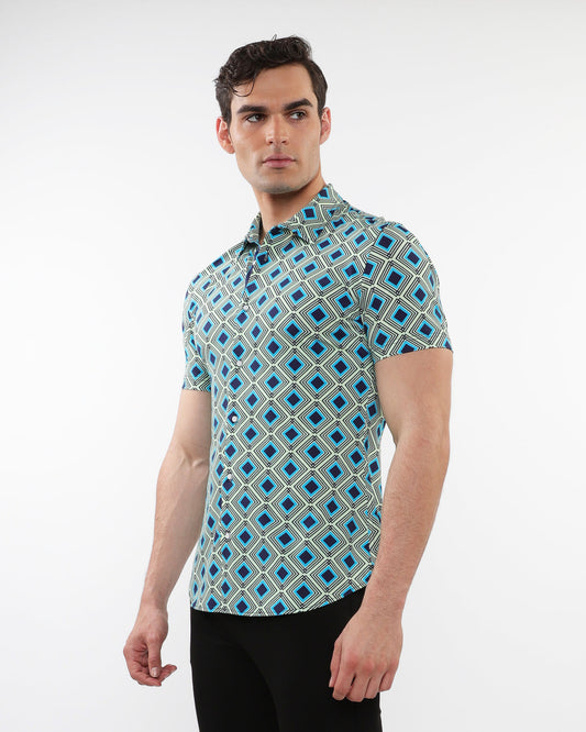 Post Marc Aqua/Navy Diamond Performance SS Shirt