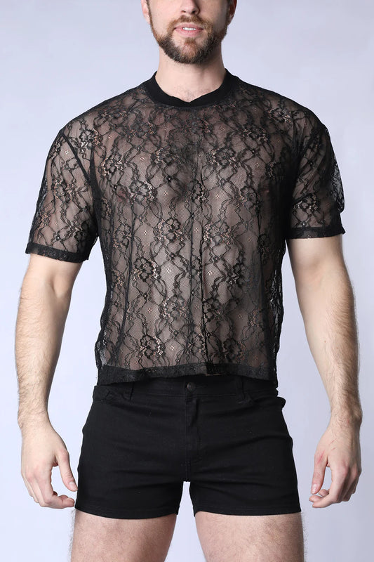 Timoteo Positano Lace Cropped Tee