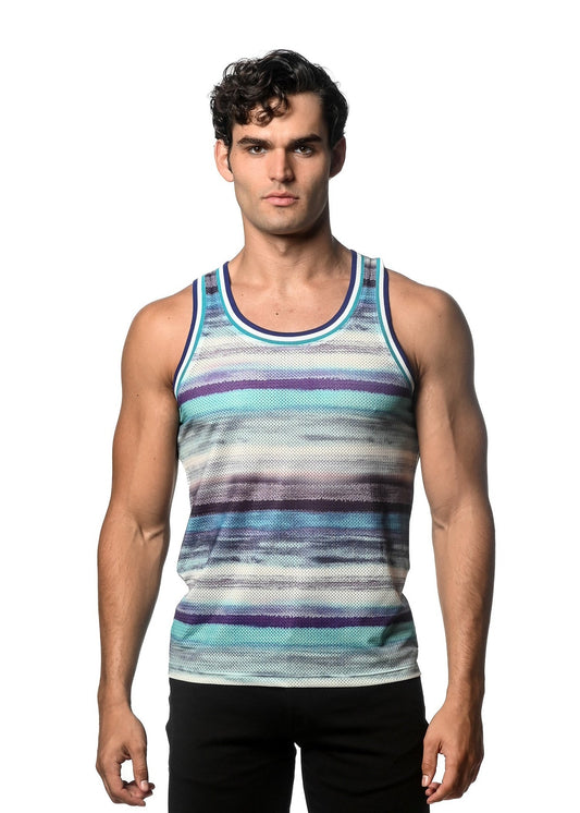 St33leTeal/Blue Striped Printed Tank