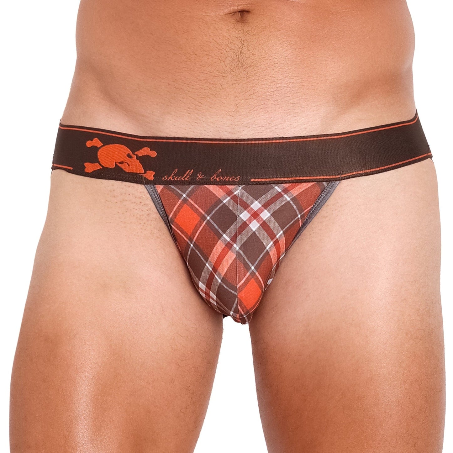Skull & Bones Tartan Plaid Orange Jock