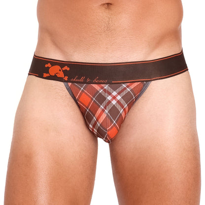 Skull & Bones Tartan Plaid Orange Thong