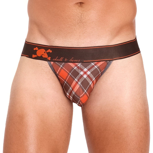 Skull & Bones Tartan Plaid Orange Thong