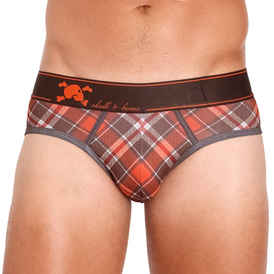Skull & Bones Tartan Plaid Orange Brief