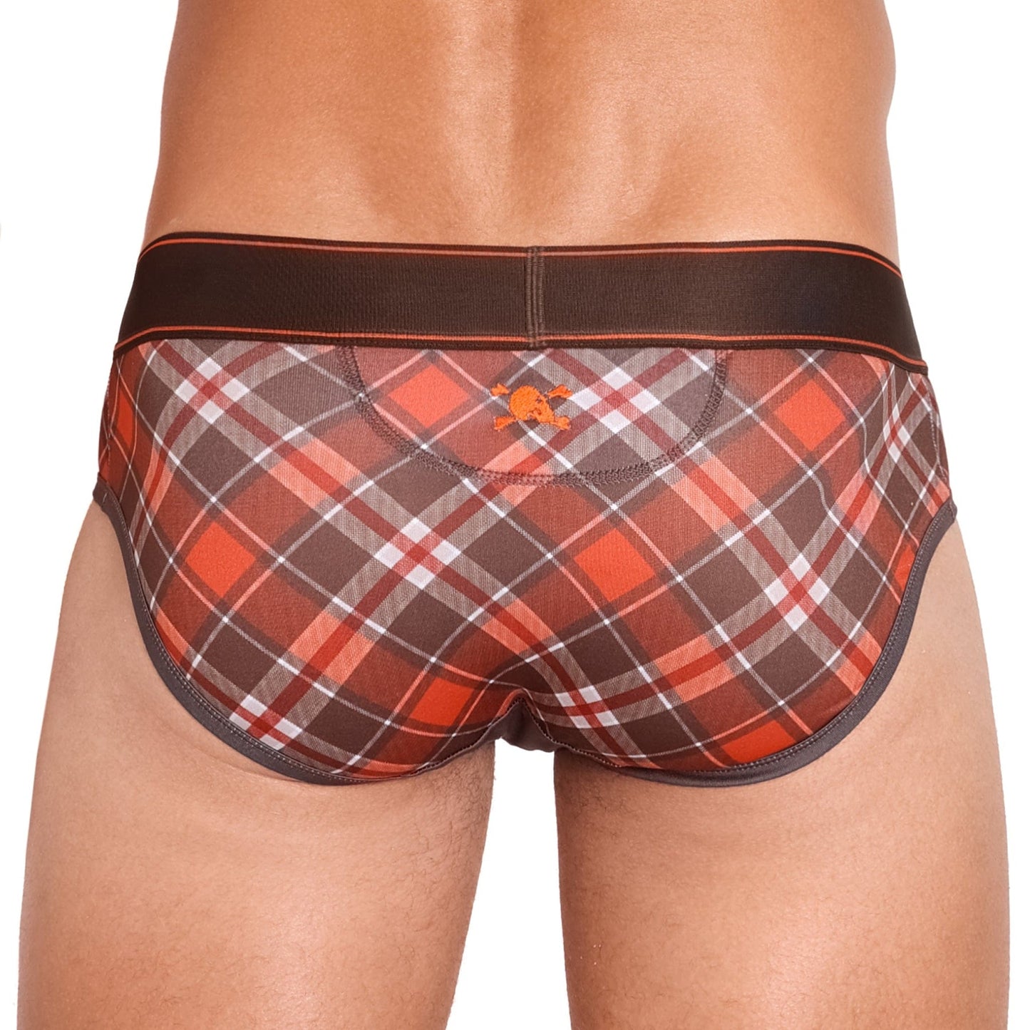 Skull & Bones Tartan Plaid Orange Brief
