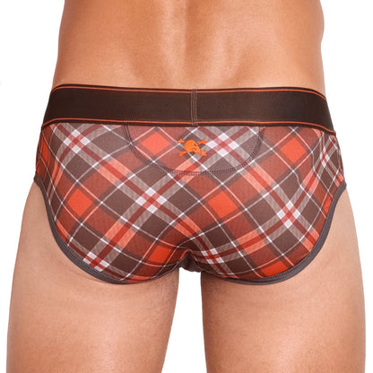Skull & Bones Tartan Plaid Orange Brief