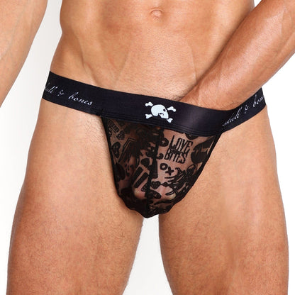 Skull & Bones Love Bites Black Burnout Thong