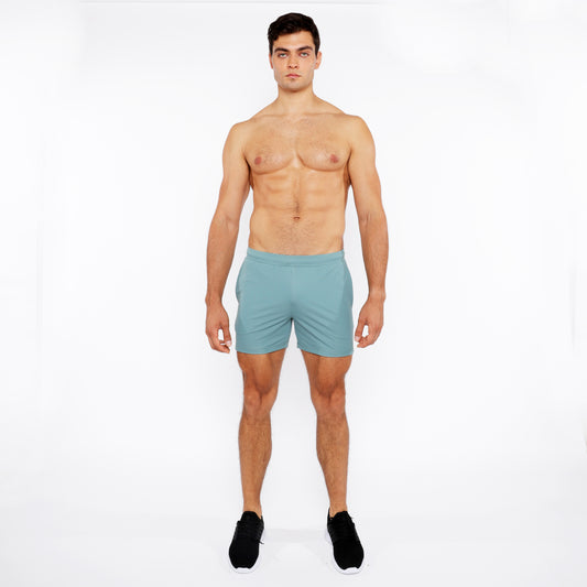 St33le Seaweed Grey Textured Mesh Performance Shorts
