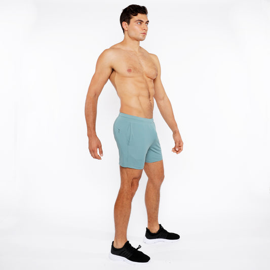 St33le Seaweed Grey Textured Mesh Performance Shorts