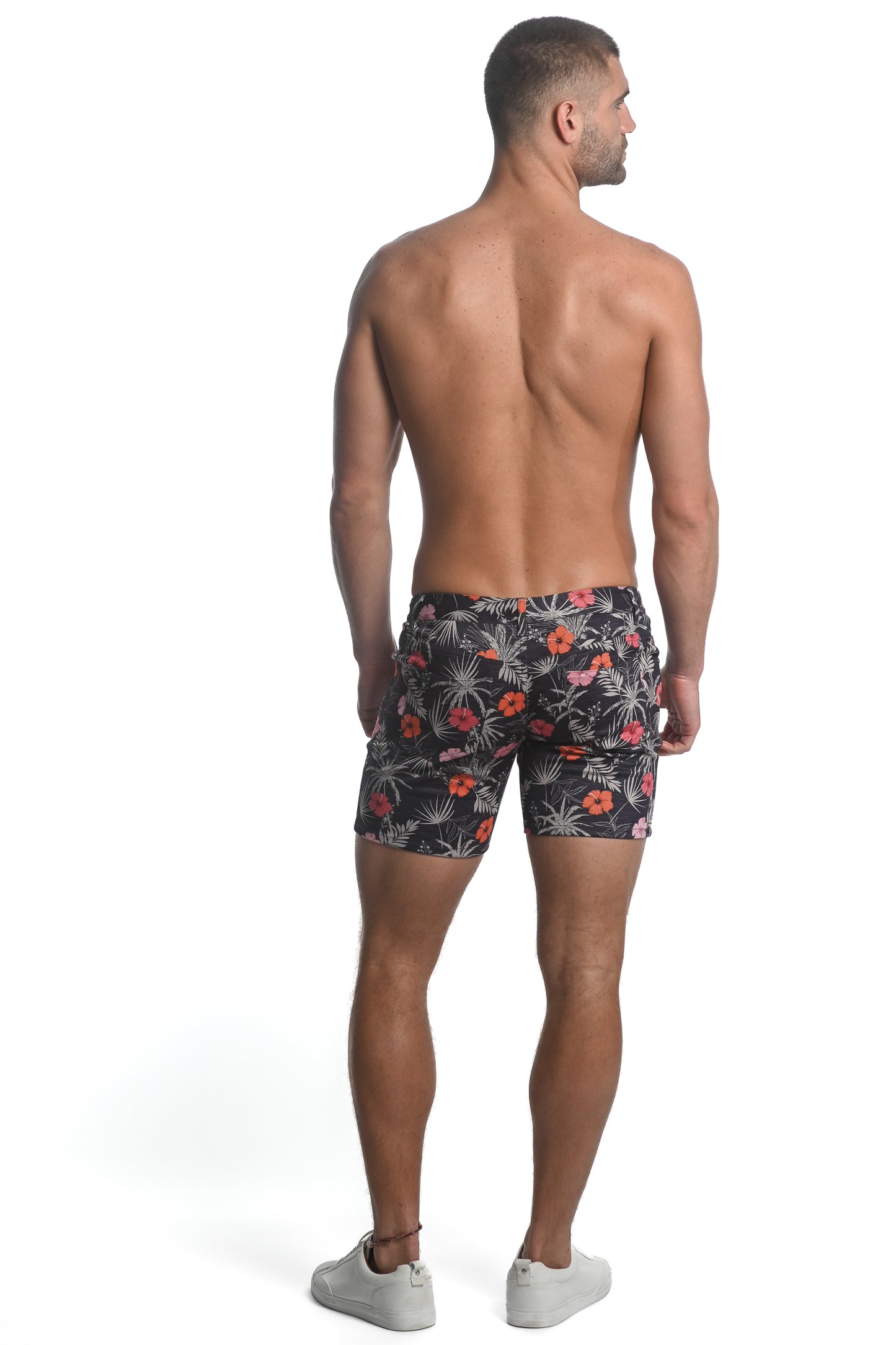 St33le Indigo Hibiscus Printed Knit Shorts