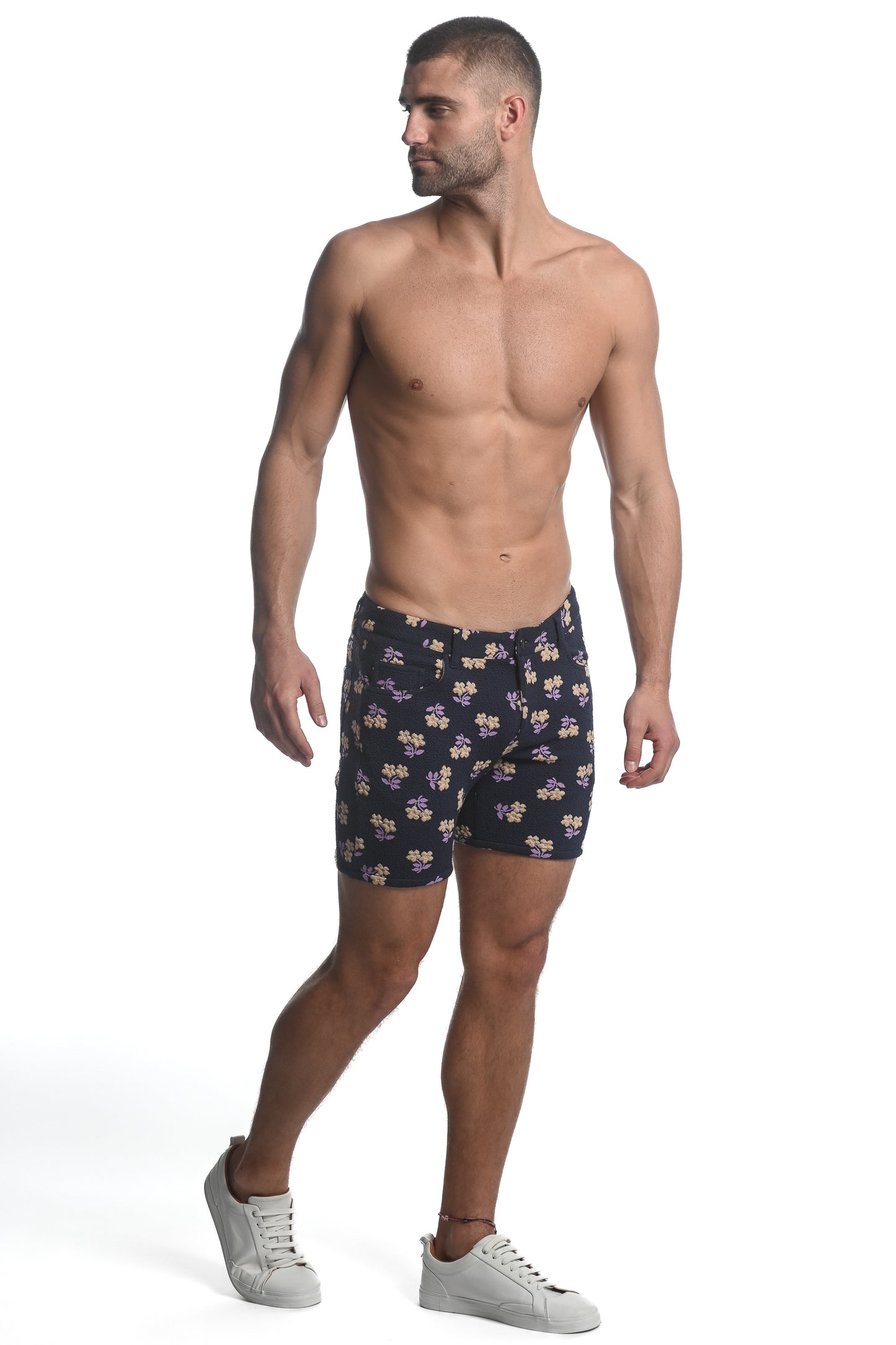 St33le Purple Floral Jacquard Short